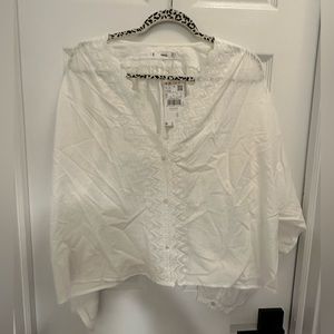 Long sleeve white button down with lace trim
